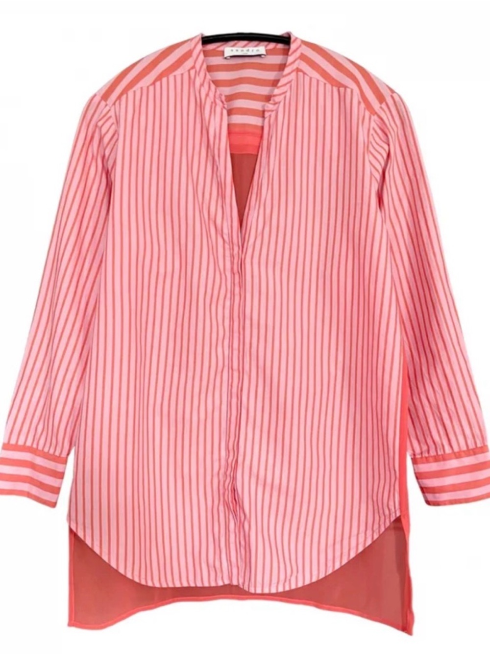 Sandro Pink Striped High-Low Tunic Blouse
